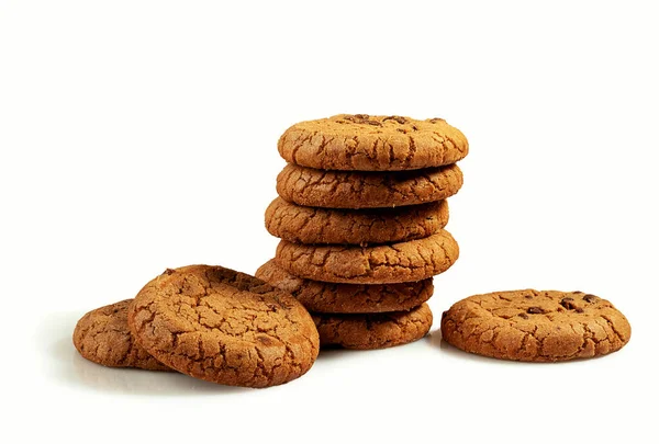 Delicious Flavorful Cookies Chocolate Chips White Background — Stock Photo, Image
