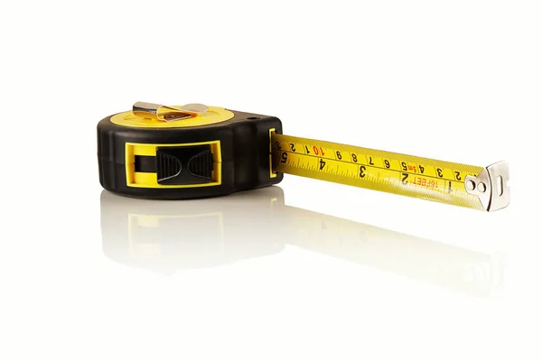 Measuring Tape White Glossy Background — Stock Photo, Image