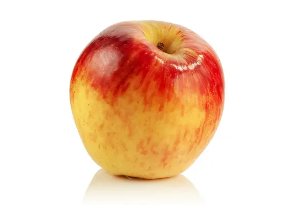 白の背景に熟した 食欲をそそる ジューシーで赤い黄色のリンゴ — ストック写真