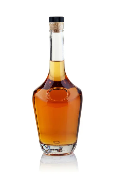 Full Bottle Cognac White Background — Stock Photo, Image