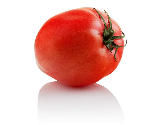 Délicieuse Tomate Juteuse Mûre Rouge Sur Fond Blanc — Photo