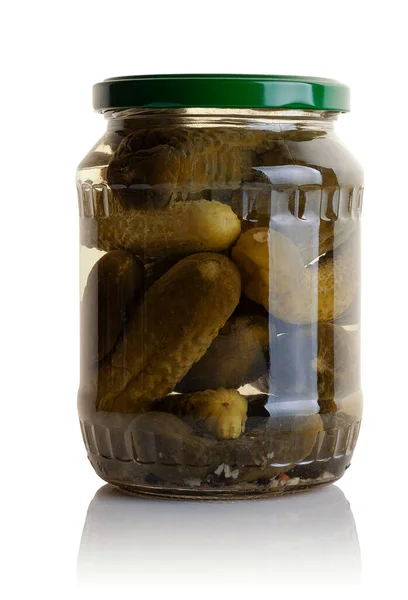 Glass Jar Pickled Cucumbers White Background — Stock Photo, Image