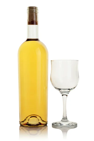 Una Bottiglia Vino Bianco Bicchiere Sfondo Bianco — Foto Stock