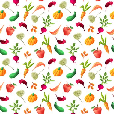 Kusursuz desen. Sonbahar hasadı: meyve ve sebze. Sağlıklı yaşam tarzı, vejetaryenlik