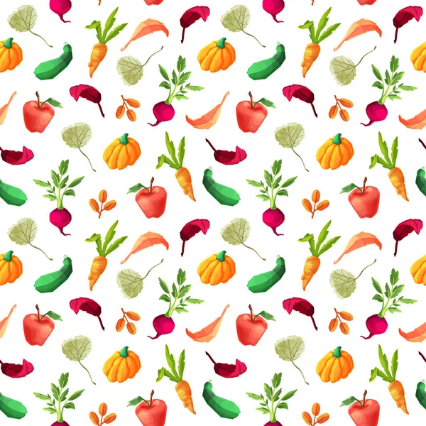 Patrón Sin Costuras Cosecha Otoño Frutas Verduras Estilo Vida Saludable — Foto de Stock