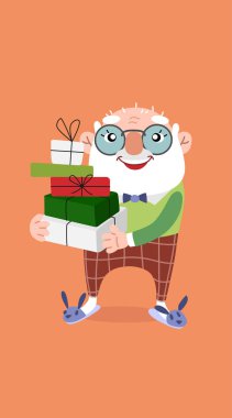 Büyükbaba için komik bir kart. Hediyeli şirin illüstrasyon.