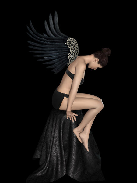 Angel dark portrait in a black stage