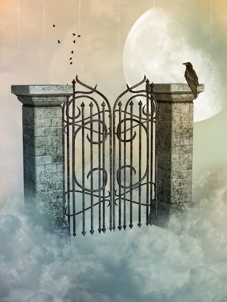 Gate in the heaven with black bird