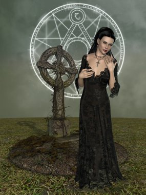 dramatik bir kadınla karanlık manzara