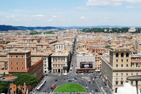 Rome aerial view from Vittorio Emanuele monument. Italy.