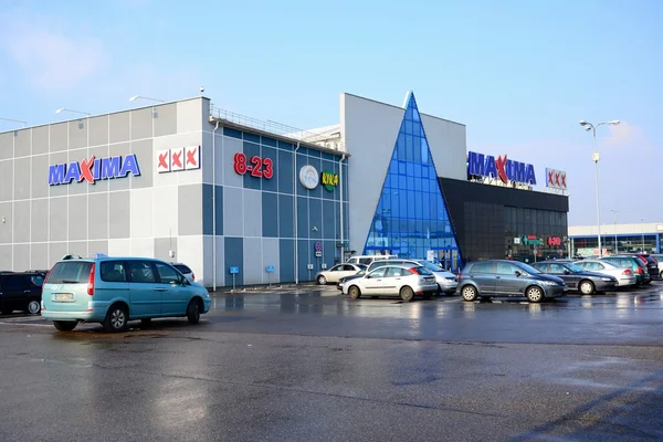 Maxima centro comercial na cidade de Vilnius Ukmerges rua — Fotografia de Stock