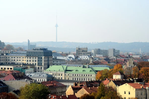 Vilnius sonbahar panorama şafak gelen kale kule — Stok fotoğraf