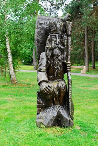 Träskulptur i park kurorten Druskininkai city — Stockfoto