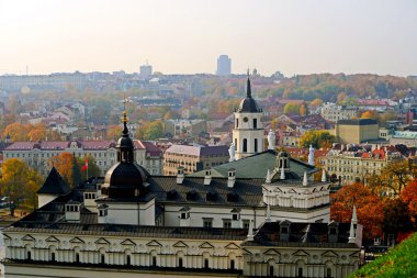 Vilnius sonbahar panorama şafak gelen kale kule