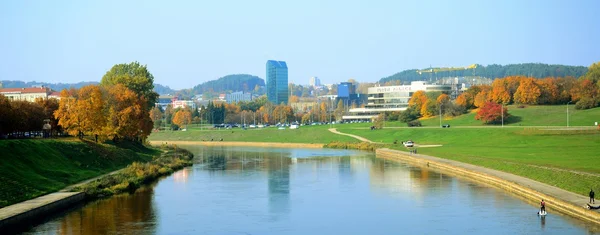 Vilnius city and Neris river panoramic view from walking bridge — Stock Photo, Image
