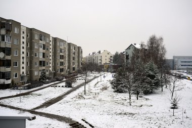 Vilnius şehir Pasilaiciai bölgesi kış zaman
