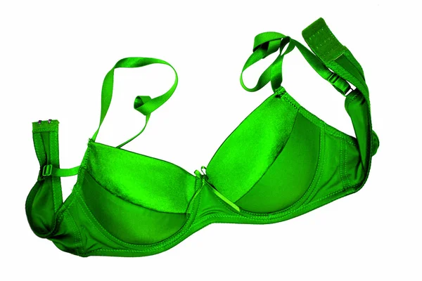 Un soutien-gorge vert en gros plan sur le fond blanc — Photo