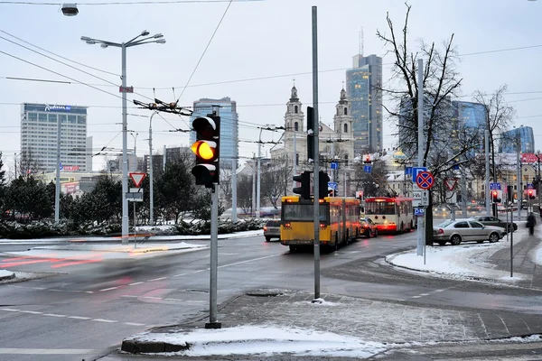 Vilnius City White Winter Morning Time Panorama — Stock Photo, Image