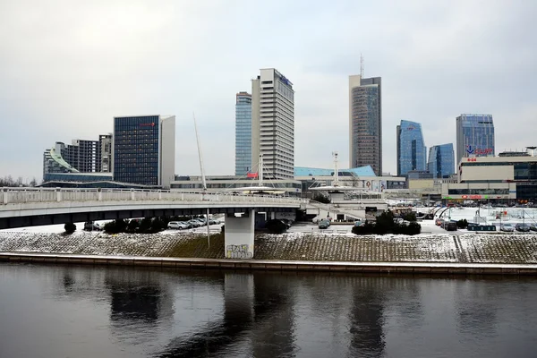 Vilnius winter panorama with skyscrapers on Neris river board — Stock Photo, Image