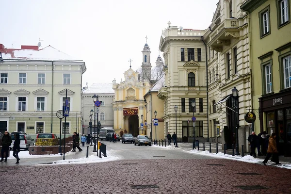 Vilnius şehir beyaz kış sabahı saat görünümü — Stok fotoğraf