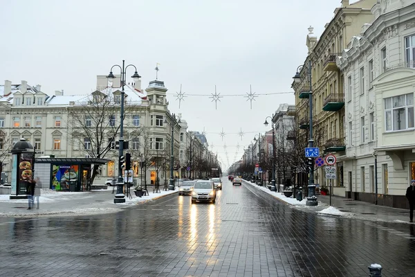 Panorama de tiempo Vilnius ciudad blanca mañana de invierno — Foto de Stock