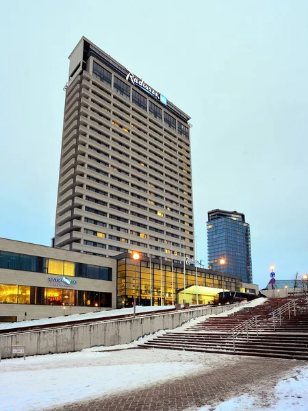 Vilnius Winter wolkenkrabbers ochtend tijd Panorama — Stockfoto