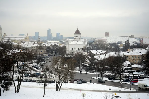 Vilnius stad vit vintermorgon tid Panorama — Stockfoto