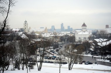 Vilnius şehir beyaz kış sabahı saat Panorama
