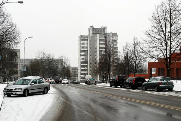 Inverno nella capitale della Lituania Vilnius città distretto di Seskine — Foto Stock