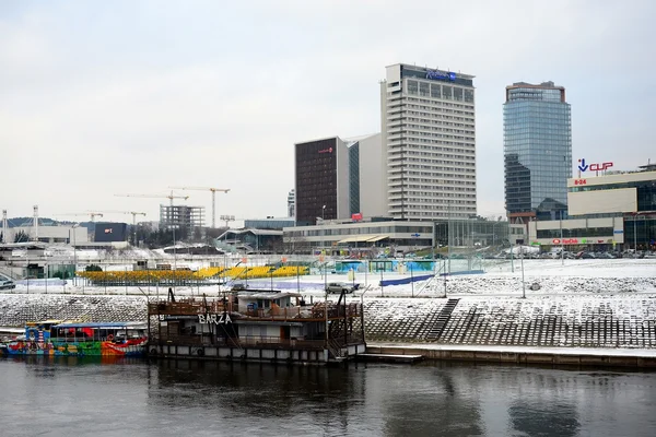 Vilnius winter panorama with skyscrapers on Neris river board — Stock Photo, Image