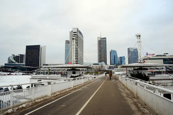 Vilnius zimowa panorama z wieżowców na pokładzie rzeki Neris — Zdjęcie stockowe