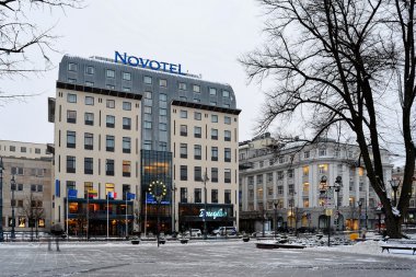 Vilnius şehir beyaz kış sabahı saat Panorama