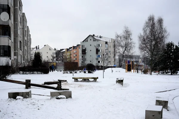 Зима в столице Литвы Вильнюсе Пасилайчском районе — стоковое фото