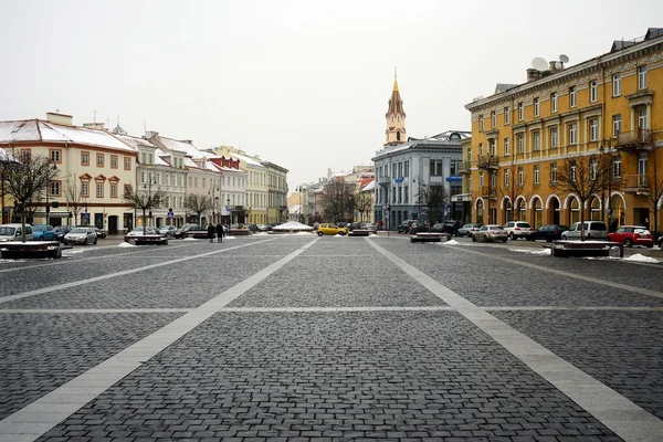 Vilnius eski şehir merkezi kış Town Hall Square görünümü — Stok fotoğraf