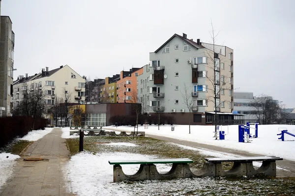 Inverno na capital da Lituânia Vilnius cidade distrito de Pasilaiciai — Fotografia de Stock