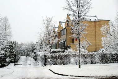 Litvanya Vilnius şehir Fabijoniskes bölgesinin başkenti kış kar yağışı