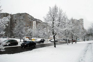 Litvanya Vilnius şehir Fabijoniskes bölgesinin başkenti kış kar yağışı
