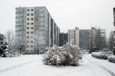 Litvanya Vilnius şehir Pasilaiciai bölgesinin başkenti kış kar yağışı