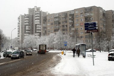 Litvanya Vilnius şehir Seskine bölgesinin başkenti kış kar yağışı