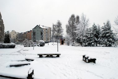 Litvanya Vilnius şehir Pasilaiciai bölgesinin başkenti kış kar yağışı