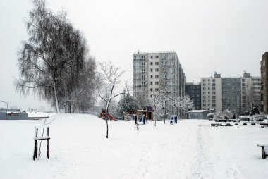 Litvanya Vilnius şehir Pasilaiciai bölgesinin başkenti kış kar yağışı
