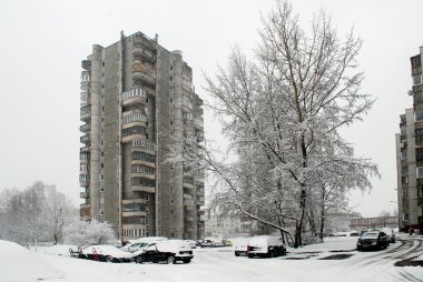Litvanya Vilnius şehir Seskine bölgesinin başkenti kış kar yağışı