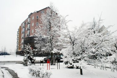 Litvanya Vilnius şehir Pasilaiciai bölgesinin başkenti kış kar yağışı