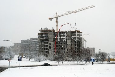 Litvanya Vilnius şehir Fabijoniskes bölgesinin başkenti kış kar yağışı