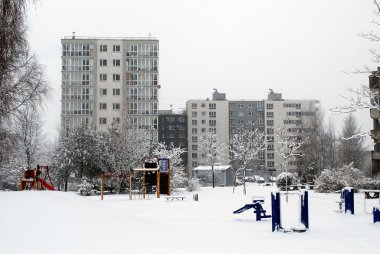 Litvanya Vilnius şehir Pasilaiciai bölgesinin başkenti kış kar yağışı