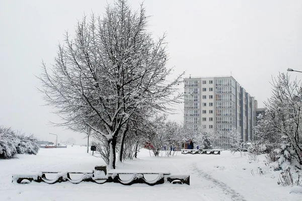Winter sneeuwval in de hoofdstad van Litouwen Vilnius stad Pasilaiciai district — Stockfoto
