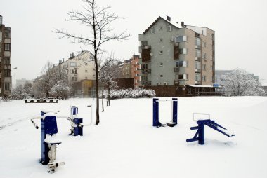 Litvanya Vilnius şehir Pasilaiciai bölgesinin başkenti kış kar yağışı