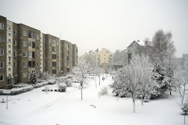Litvanya Vilnius şehir Pasilaiciai bölgesinin başkenti kış kar yağışı