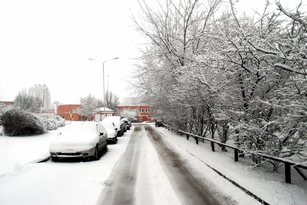 Chutes de neige hivernales dans la capitale lituanienne Vilnius district de Seskine — Photo