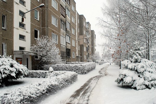 VILNIUS, LITHUANIA - MARCH 5: Winter snowfall in capital of Lithuania Vilnius city Pasilaiciai district on March 5, 2015, Vilnius, Lithuania.